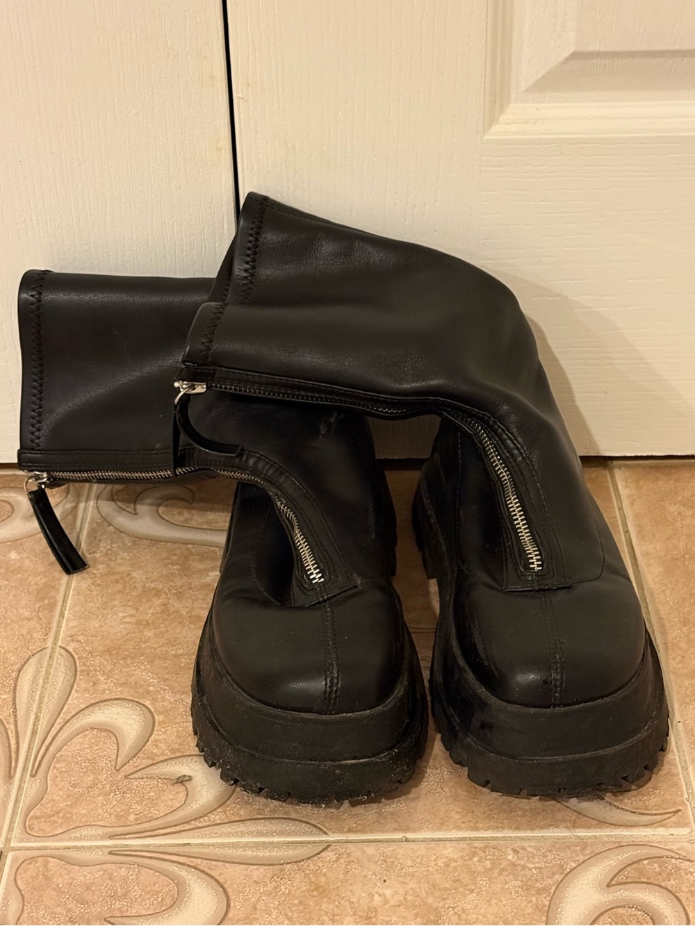 Urban Outfitters Black Chunky Zip-Front Platform Boots